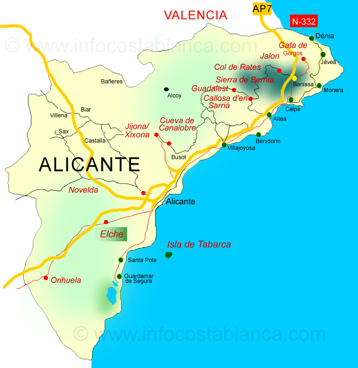 Karte Costa Blanca Ausflüge